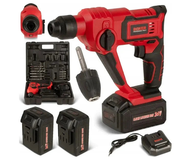Аккумуляторный перфоратор Boxer SR 147 24 В 3 Ah SDS Plus с двумя аккумуляторами бесщеточным двигателем 5000 уд мин для сверления бетона металла и дерева - Фото 13 Аккумуляторный перфоратор Boxer SR 147 24 В 3 Ah SDS Plus с двумя аккумуляторами бесщеточным двигателем 5000 уд мин для сверления бетона металла и дерева - изображение 13