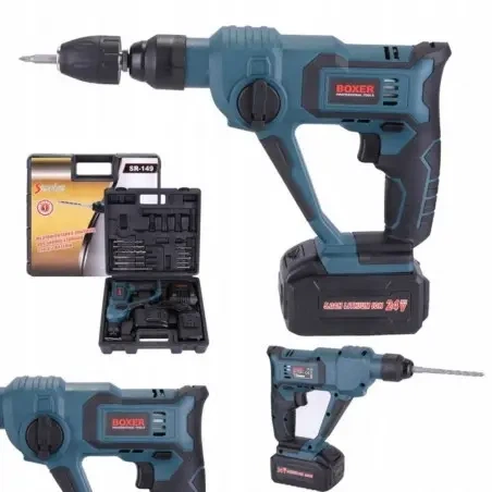 Аккумуляторный перфоратор Boxer SR 149 24 В 3 Ah SDS Plus с двумя аккумуляторами бесщеточным двигателем тремя режимами работы для сверления бетона металла и дерева - Фото 5 Аккумуляторный перфоратор Boxer SR 149 24 В 3 Ah SDS Plus с двумя аккумуляторами бесщеточным двигателем тремя режимами работы для сверления бетона металла и дерева - изображение 5