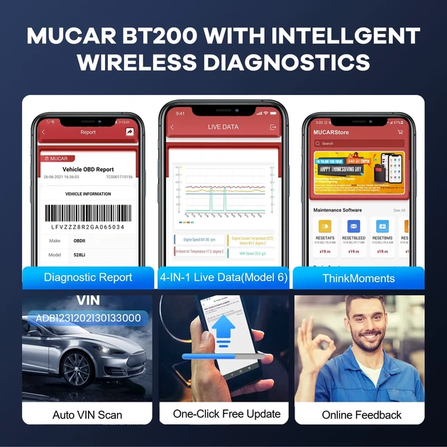 Универсальный автосканер Мультимарочный OBD2 Mucar BT200 Профессиональный диагностический сканер автомобильный ОБД2, EOBD, ELM327 (19803) - изображение 10