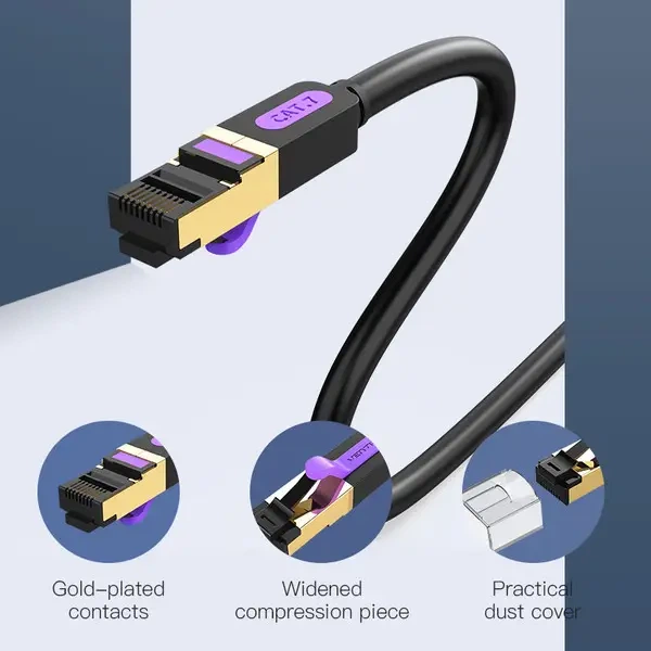 Патч-корд Vention CAT 7 SFTP Ethernet, 0.5 m, Black, rj-45 - rj-45, 8 жил (ICDBD) - Фото 3 Патч-корд Vention CAT 7 SFTP Ethernet, 0.5 m, Black, rj-45 - rj-45, 8 жил (ICDBD) - изображение 3