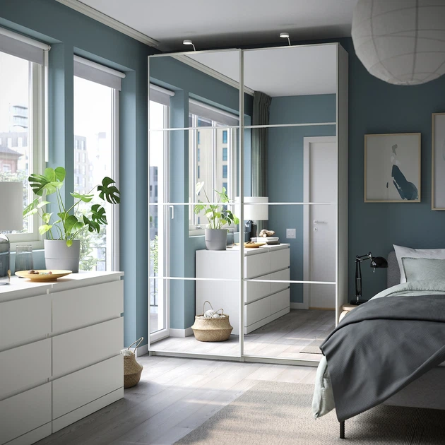 Шафа з розсувними дверима, білий/дзеркало, 150x44x236 см PAX/AULI IKEA 995.613.27 - зображення 4
