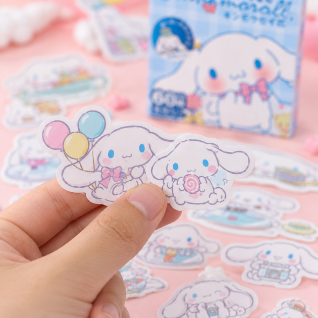 Стикеры Cinnamoroll 60 шт 4×4 см, Наклейки Синнаморолл для телефона, ноутбука и чемодана - изображение 2