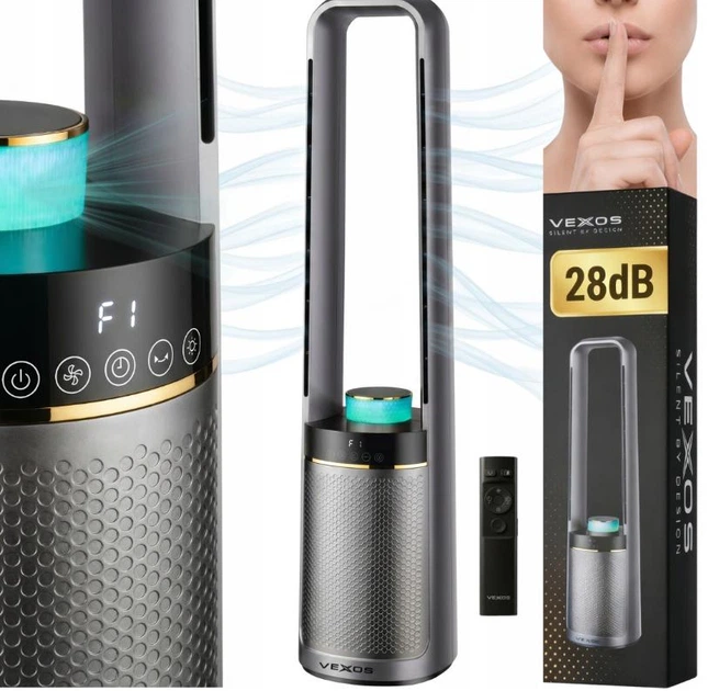 Бесшумный колонный вентилятор VEXOS ONE+ Aura One Air 85 Вт, 4-цветная светодиодная подсветка, пульт ДУ - изображение 2