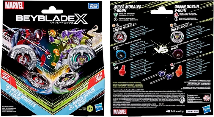Набор волчков Hasbro Beyblade X Marvel Miles Morales 1-60GN против Green Goblin 9-80HT (G0486) (5010996305725) - изображение 3