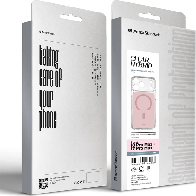 Чохол для смартфона Apple iPhone 17 Pro Max ArmorStandart Clear Hybrid MagCase Pink (ARM91753) - зображення 3