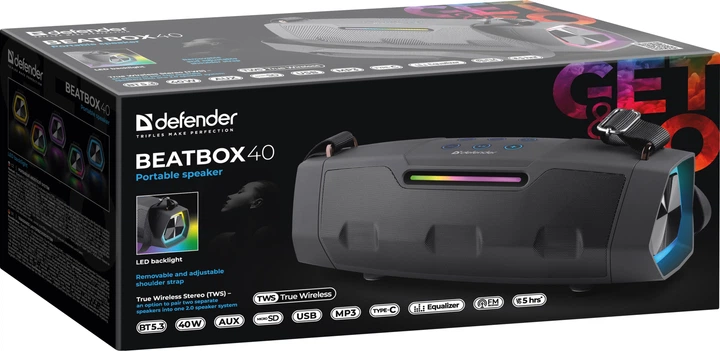 Портативна колонка Defender Beatbox 40 LED 40W/ BT/FM/USB/TF/AUX/TWS Black (4745090826814) - зображення 13