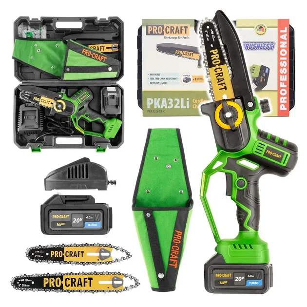 Аккумуляторная мини цепная пила Procraft PKA32Li 20V 4Ah бесщеточная с двумя шинами 6 и 8 дюймов автоматической смазкой и кейсом - изображение 13