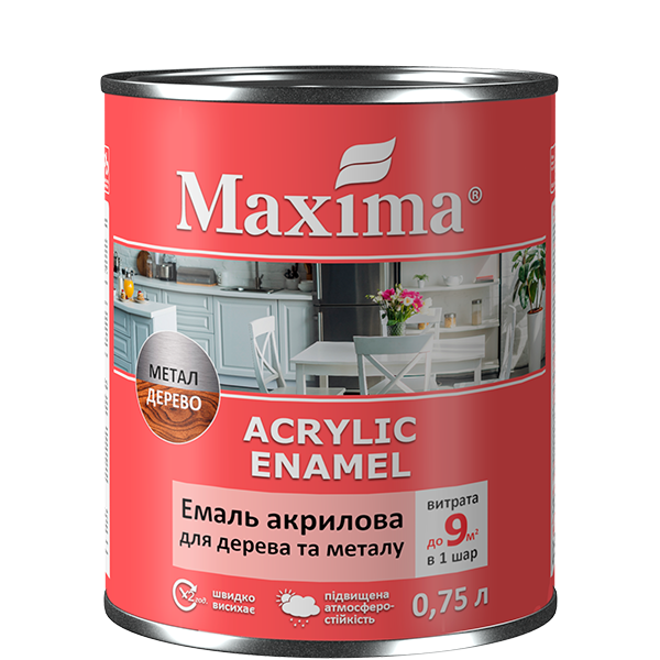Емаль акрилова для дерева та металу Maxima 0,75 л м'ятний шовк-матова - Фото 1 Емаль акрилова для дерева та металу Maxima 0,75 л м'ятний шовк-матова - изображение 1