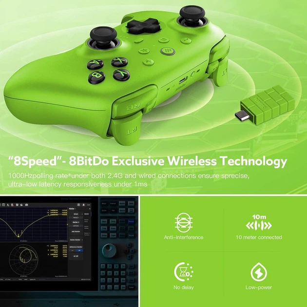 Геймпад 8BitDo Ultimate 2 для Windows і Android, ігровий контролер TMR, Еффект Холла Зелений - Фото 14 Геймпад 8BitDo Ultimate 2 для Windows і Android, ігровий контролер TMR, Еффект Холла Зелений - изображение 14