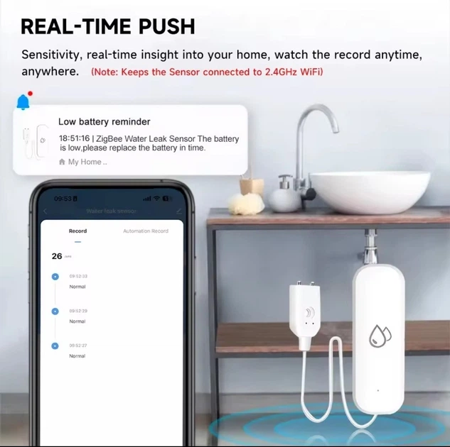 Wi-Fi датчик протечки воды Tuya Smart Life с выносным сенсором, контроль уровня воды - изображение 6