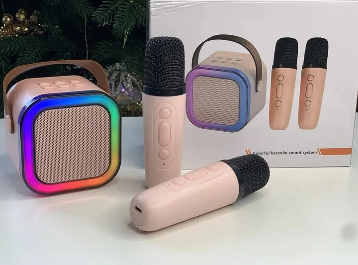 Караоке колонка портативная Bluetooth стерео с 2 беспроводными микрофонами LED подсветкой аккумуляторная для детей взрослых вечеринок праздников дома Type-C USB мощность 5 Вт K12 с объемным звучанием и насыщенными басами - Фото 4 Караоке колонка портативная Bluetooth стерео с 2 беспроводными микрофонами LED подсветкой аккумуляторная для детей взрослых вечеринок праздников дома Type-C USB мощность 5 Вт K12 с объемным звучанием и насыщенными басами - изображение 4