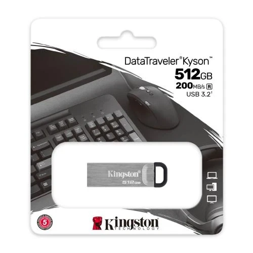 Флеш накопичувач USB 512Gb Kingston DataTraveler Kyson, Silver, USB 3.2 Gen 1, до 200/60 МБ/с (DTKN/512GB) - изображение 3