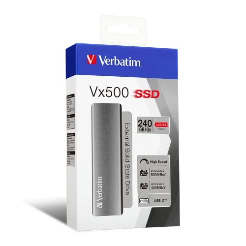 Зовнішній накопичувач SSD, 240Gb, Verbatim Vx500, Grey, Type-C 3.2 (Gen 2), 500 / 430 Мб/с (47442) - изображение 5