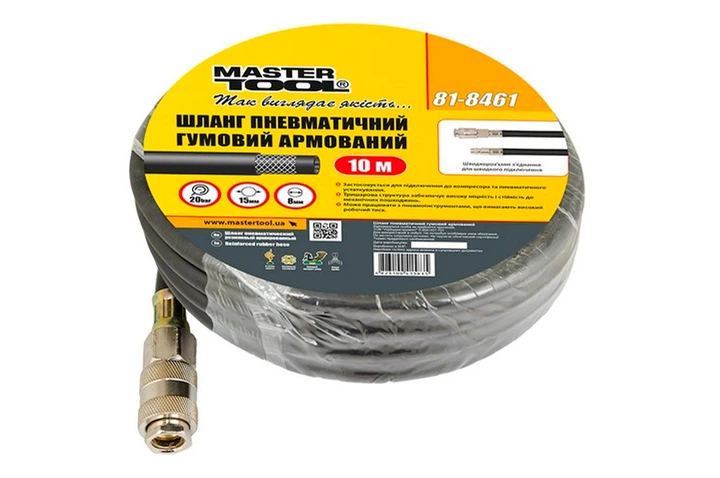 Шланг армированый Mastertool 10 м x 8 x 15 мм резиновый (81-8461) - Фото 2 Шланг армированый Mastertool 10 м x 8 x 15 мм резиновый (81-8461) - изображение 2