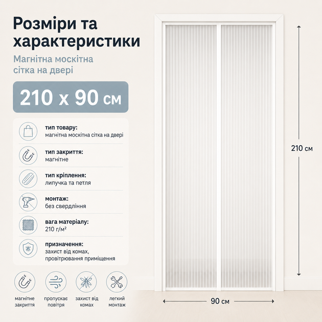 Магнитная москитная сетка на двери 110 x 210 - изображение 5
