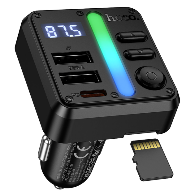 FM трансмиттер MP3 автомобильное зарядное устройство 30 Вт Bluetooth 5.4 USB-C USB-A Hoco E89 - зображення 3