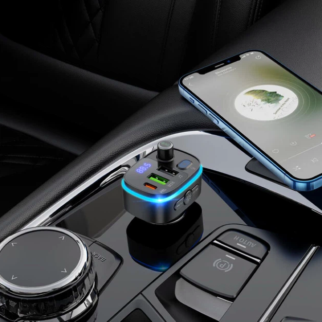 FM трансмиттер и автомобильное зарядное устройство 3.0A PD20W Bluetooth 5.0 Hoco E62 черный - зображення 7