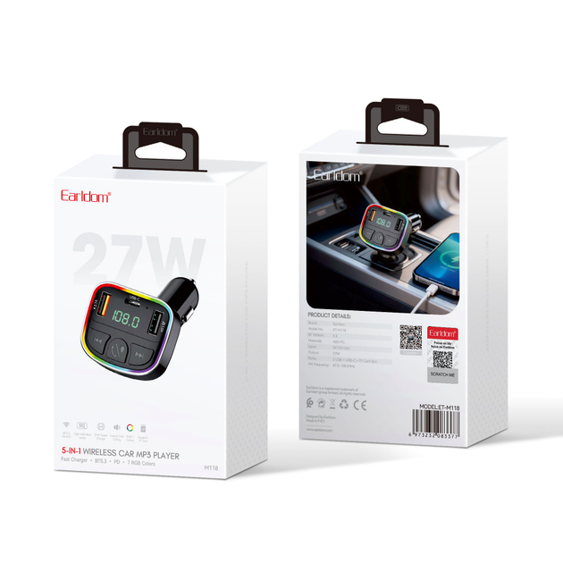 FM модулятор MP3 зарядное устройство 3.0A 2USB черный Earldom ET-M118 - изображение 9