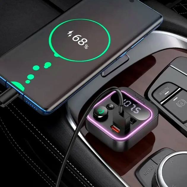 FM трансмиттер MP3 3.0A PD20W Bluetooth 5.4 USB-C USB-A Hoco E85 - зображення 10