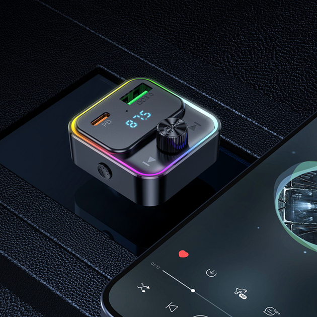 FM трансмиттер MP3 с зарядкой 30W Type-C USB-A 18W Bluetooth 5.0 Hoco E81 черный - изображение 5