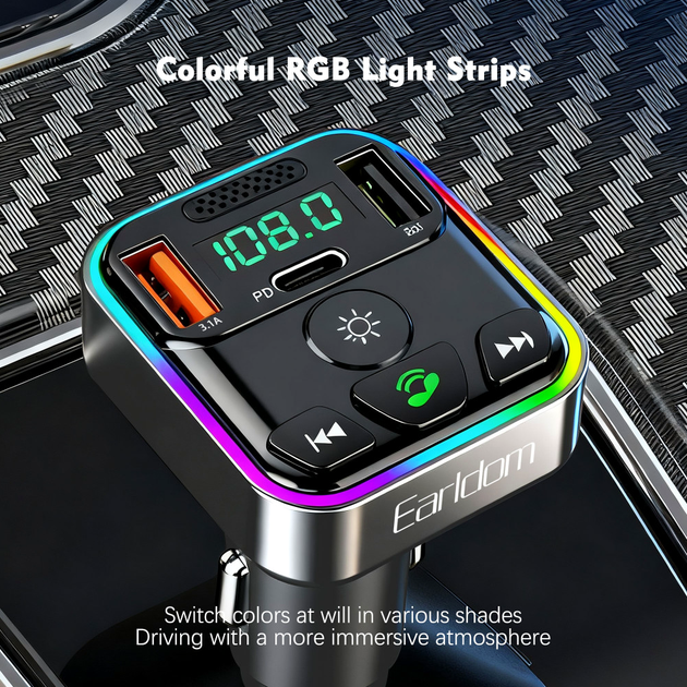 FM модулятор MP3 3.0A 2 USB прикуриватель черный Earldom ET-M114 - изображение 4