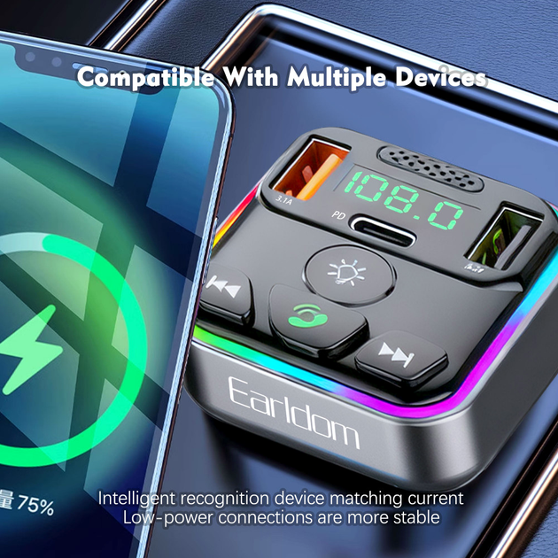 FM модулятор MP3 3.0A 2 USB прикуриватель черный Earldom ET-M114 - изображение 7
