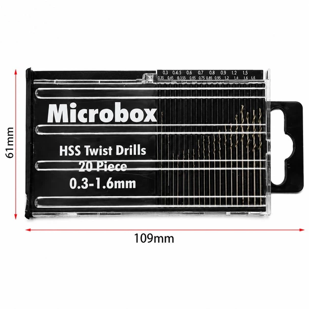Набор микросверл HSS Microbox 20 шт. 0.3–1.6 мм – спиральные сверла для PCB, ювелирных работ, пластика, дерева и металла (144207402) - изображение 5