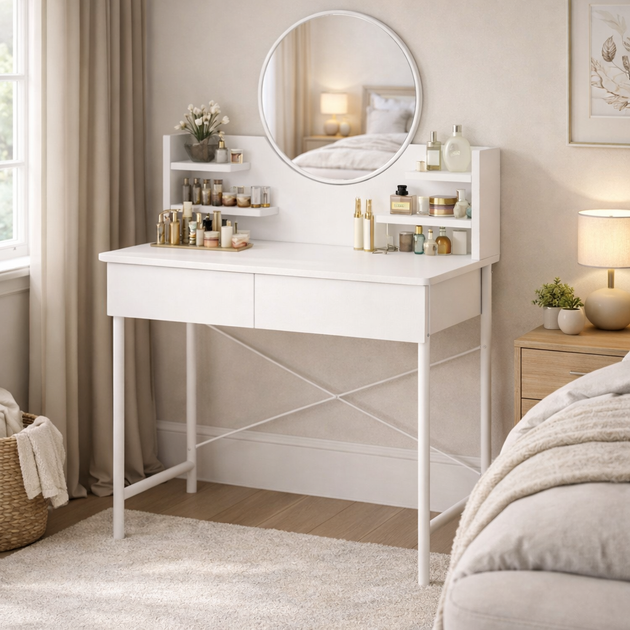 Туалетний столик з дзеркалом та 2 шухлядами 126×80×40 см D92AΩ White (JDT-0850495) - зображення 5