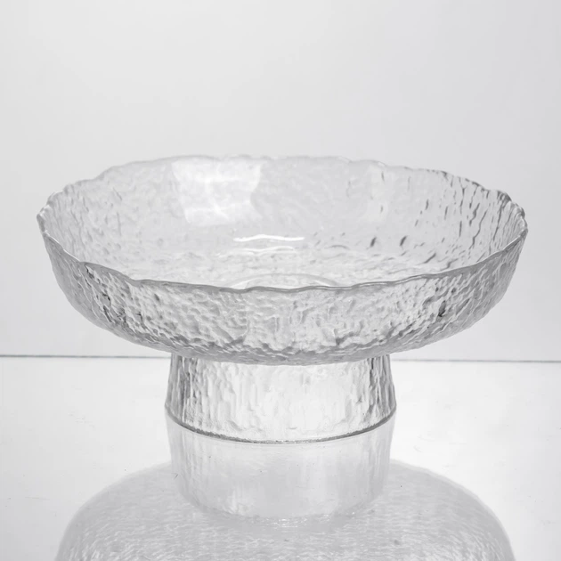 Фруктовница стеклянная на ножке тарелка для фруктов Ice Textured 20×9 см ваза для фруктов Прозрачный - изображение 2