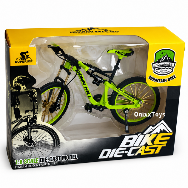Игрушечный велосипед с резиновыми колесами Металлический Фингербайк MTB – велосипед для трюков и декора, 18 см Green - Фото 2 Игрушечный велосипед с резиновыми колесами Металлический Фингербайк MTB – велосипед для трюков и декора, 18 см Green - изображение 2