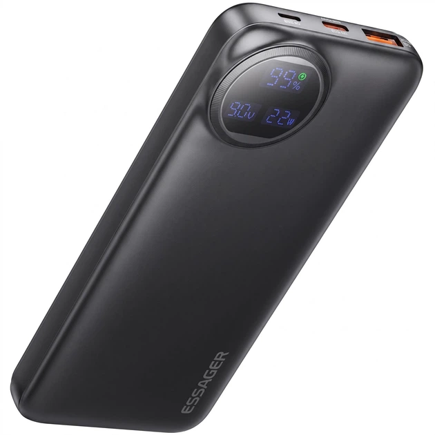Павербанк Essager Heteromypil 10000 мАг 22.5 Вт з дисплеєм і вбудованими кабелями USB-C / Lightning чорний - Фото 13 Павербанк Essager Heteromypil 10000 мАг 22.5 Вт з дисплеєм і вбудованими кабелями USB-C / Lightning чорний - изображение 13