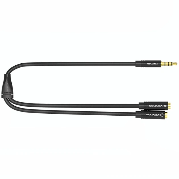 Кабель Audio 3.5мм-3.5мм Vention 4pin 2xF/M TPE headset+earphone 0.3m Black (BBVBY) - зображення 2