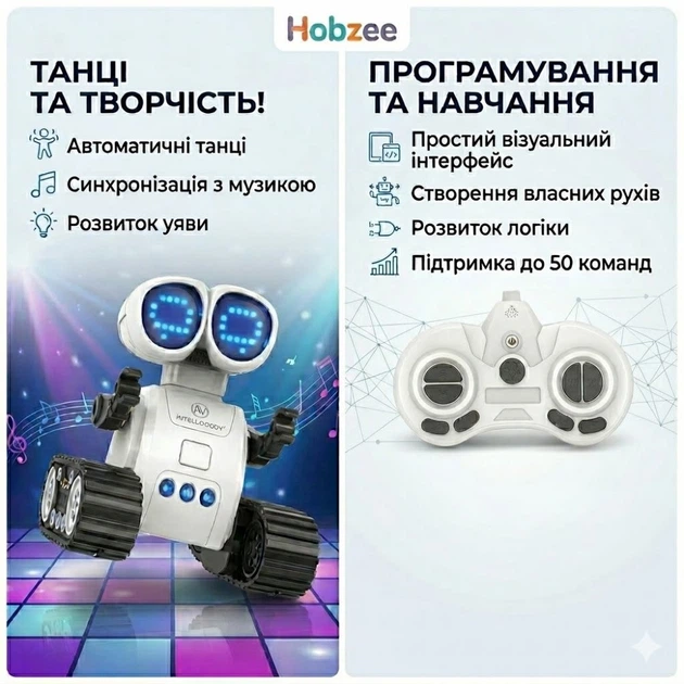 Програмований мініробот із датчиками та музикою, білий — інтерактивна іграшка 2.4G з LED-очима (1747563258) - зображення 2