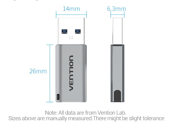 Адаптер Type-C-USB 3.0 Vention Aluminium Nickel-Plated M/F 5Gbps 3A Gray (CDPH0) - Фото 3 Адаптер Type-C-USB 3.0 Vention Aluminium Nickel-Plated M/F 5Gbps 3A Gray (CDPH0) - зображення 3