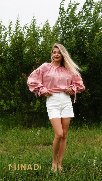Вишита лляна сорочка «Дерево роду» колір пудровий, one size - Фото 7 Вишита лляна сорочка «Дерево роду» колір пудровий, one size - зображення 7