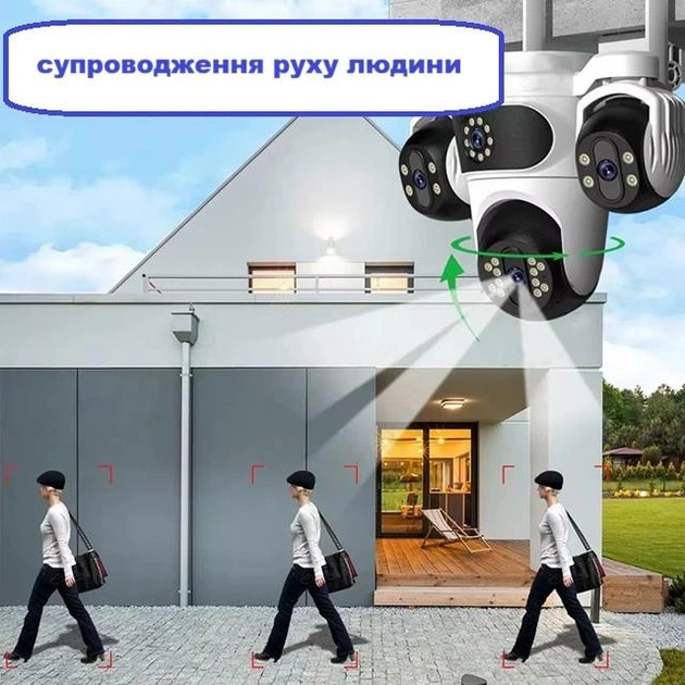 Вулична WiFi камера Besder K15 IcSee 15Мп чорна 3 незалежних об'єктиви поворотні - зображення 5