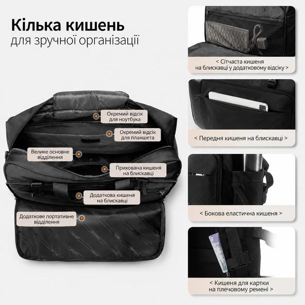 Рюкзак міський Tigernu T-B9815 для навчання роботи тренувань подорожей шкільний чоловічий жіночий водонепроникний універсальний портфель в школу для студента чорний - зображення 6