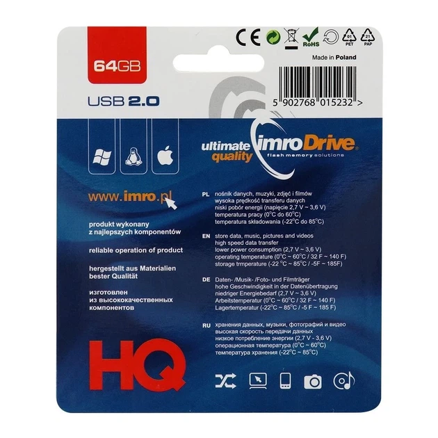 USB Flash Drive Imro 64GB USB2.0 Black (5902768015232) - изображение 2