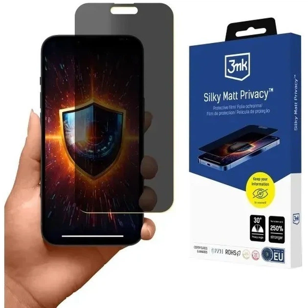 Защитная пленка конфиденциальная 3MK Silky Matt Privacy для смартфона Apple iPhone 15 Pro Max (5903108571388) - Фото 1 Защитная пленка конфиденциальная 3MK Silky Matt Privacy для смартфона Apple iPhone 15 Pro Max (5903108571388) - изображение 1