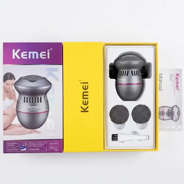 Электрическая пилка для ног, USB, Kemei KM-553, Серый / Электрическая терка для пяток / Электропемза / Электропилка для педикюра - Фото 2 Электрическая пилка для ног, USB, Kemei KM-553, Серый / Электрическая терка для пяток / Электропемза / Электропилка для педикюра - изображение 2