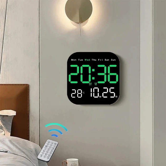 Настенные часы Deepfox DS-6650 электронные с LED-подсветкой и пультом ДУ 18,5х18,5 см с термометром таймером и двумя будильниками - изображение 5