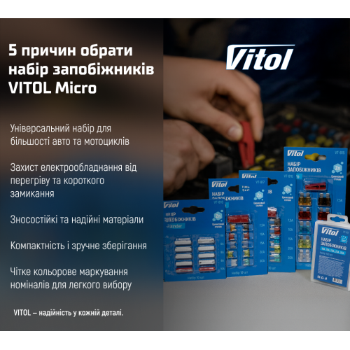 Набір запобіжників VITOL Micro, цинковий сплав, 10 шт блістер - зображення 6