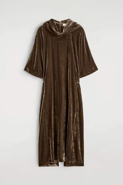 Сукня жіноча COS draped-neck velvet midi dress 1304882002 Eur 34 Коричневий - изображение 6