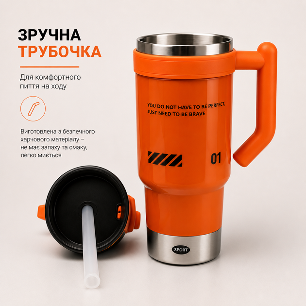 Термокружка с трубочкой и ручкой 1 л (1000 мл) из нержавеющей стали 316 — вакуумная термобутылка для авто, спорта и путешествий - Фото 7 Термокружка с трубочкой и ручкой 1 л (1000 мл) из нержавеющей стали 316 — вакуумная термобутылка для авто, спорта и путешествий - изображение 7