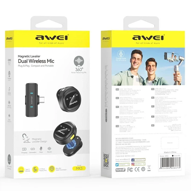 Микрофон галстук AWEI MK3 Duo Black - изображение 2