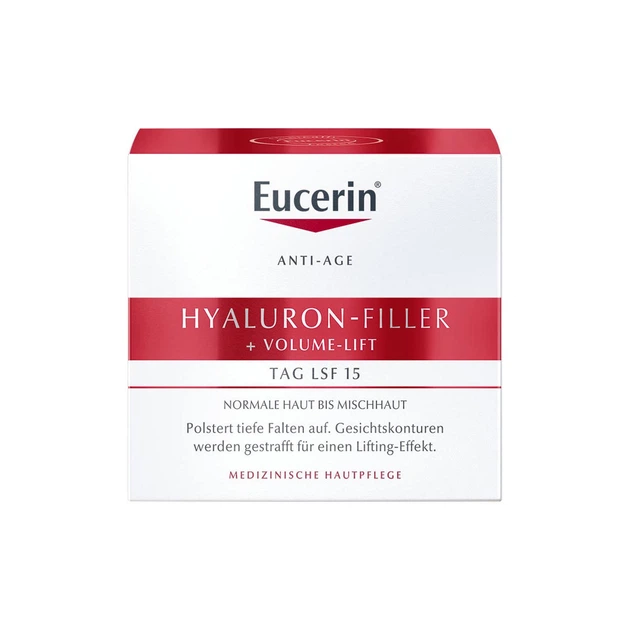 Крем для обличчя Eucerin Hyaluron-Filler + Volume Lift SPF15 денний для відновлення контуру обличчя для нормальної і комбінованої шкіри 89761 50 мл - Фото 2 Крем для обличчя Eucerin Hyaluron-Filler + Volume Lift SPF15 денний для відновлення контуру обличчя для нормальної і комбінованої шкіри 89761 50 мл - зображення 2