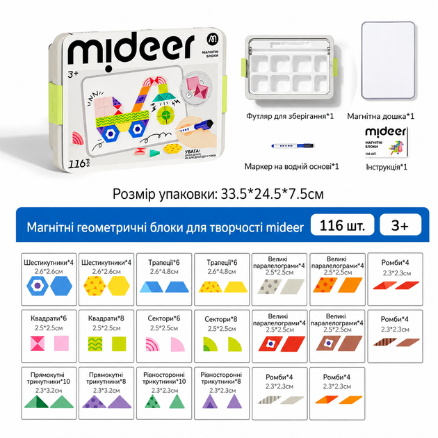 Магнітні художні геометричні блоки Mideer toys MD1693 - зображення 3