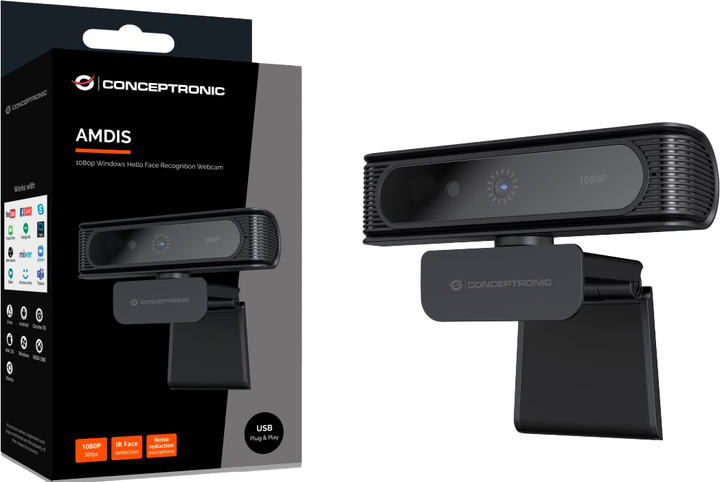 Kamera internetowa Conceptronic AMDIS09B Windows Hello Black (AMDIS09B) - obraz 2