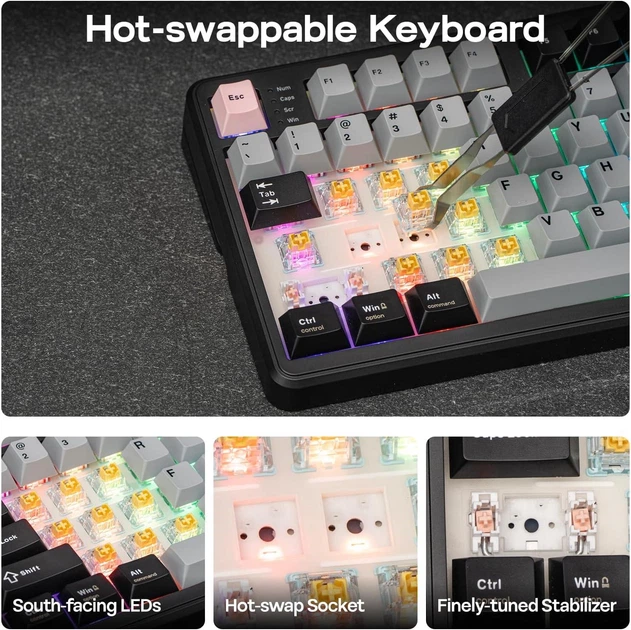 Клавіатура бездротова EPOMAKER TH99 PRO Creamy Jade Switch Black - зображення 12