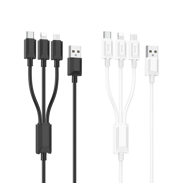 Кабель Hoco X74 3в1 USB A до Lightning/Micro USB/USB C 2A 1 м White (6931474767370) - Фото 3 Кабель Hoco X74 3в1 USB A до Lightning/Micro USB/USB C 2A 1 м White (6931474767370) - зображення 3